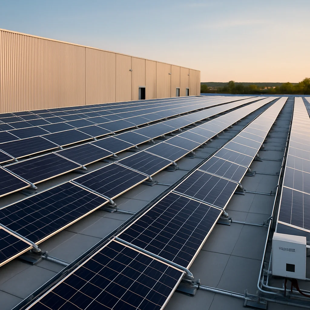 ONEVOLT Photovoltaik-Anlage auf Industriedach in Deutschland — fertige Installation