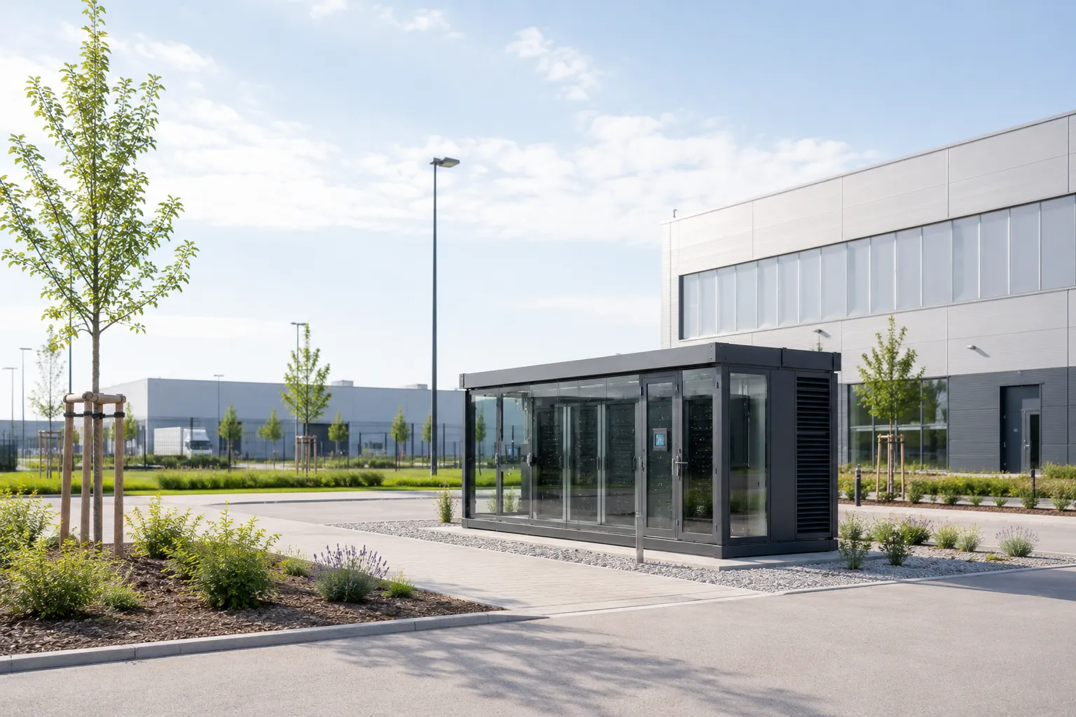 Dezentrales Edge-Rechenzentrum als kompakte Einheit auf einer Gewerbefläche — Anforderungen an das Grundstück